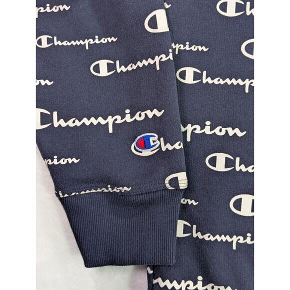 Champion Navy All-Over Script Logo Crewneck Sweatshirt Size 2XL - Picture 6 of 12